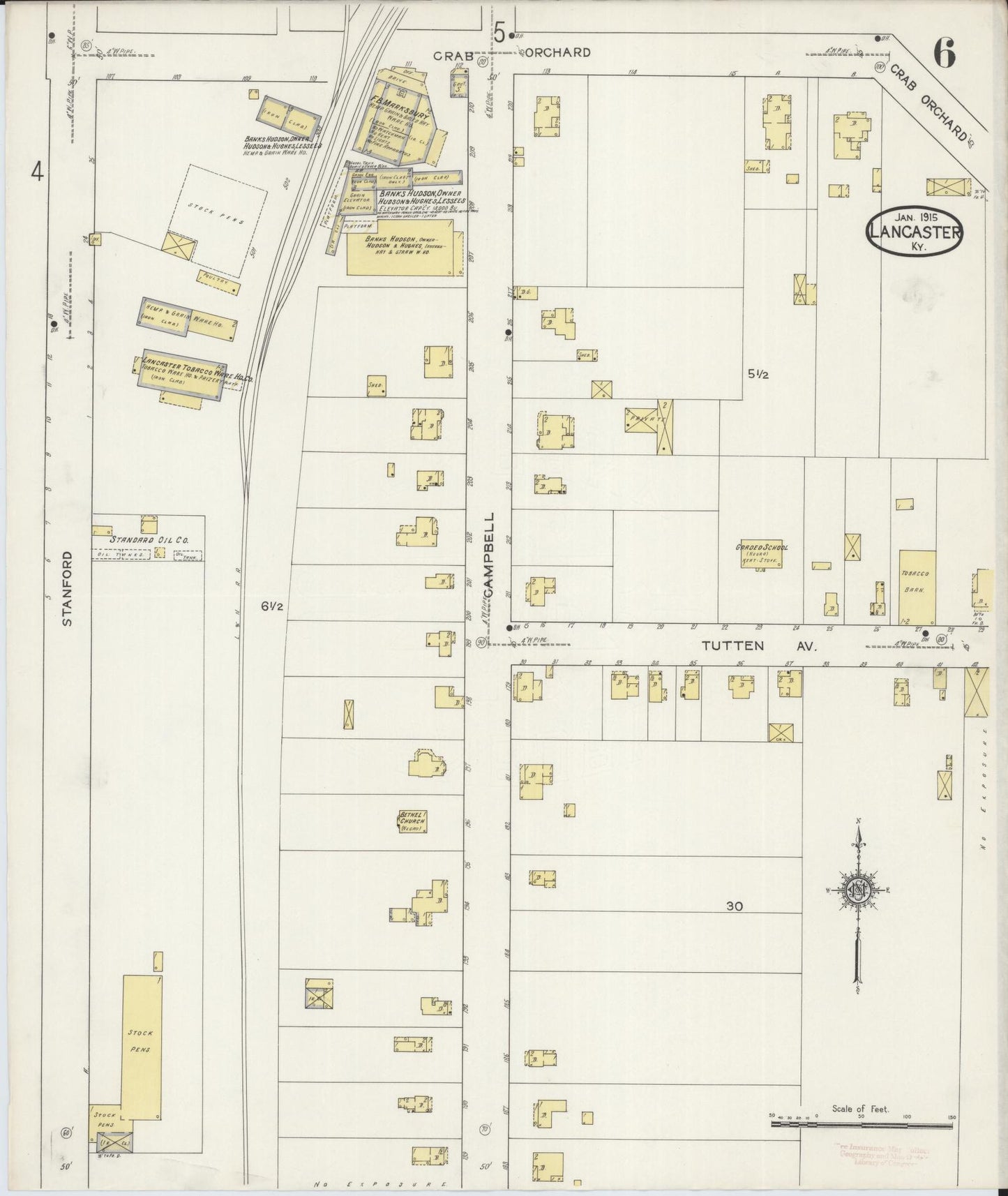 Sanborn Fire Insurance Map from Lancaster, Garrard County, Kentucky (1915), Sheet #0006 - Complete Map Set gallery image, historic Sanborn map, vintage wall art, Kentucky Kentucky