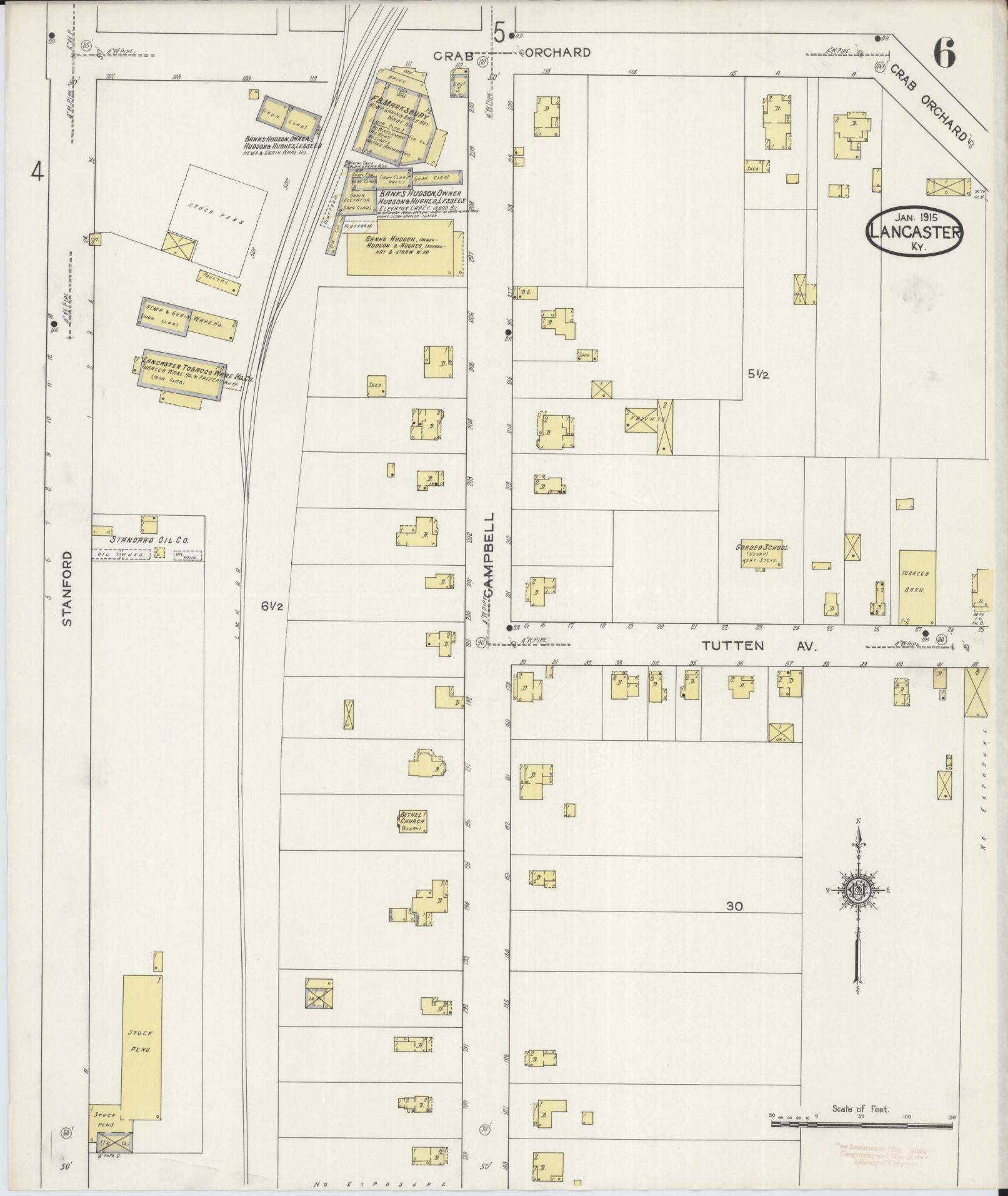 Sanborn Fire Insurance Map from Lancaster, Garrard County, Kentucky (1915), Sheet #0006 - Complete Map Set gallery image, historic Sanborn map, vintage wall art, Kentucky Kentucky