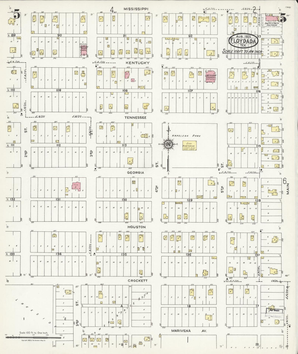 Sanborn Fire Insurance Map from Floydada, Floyd County, Texas (1925), Sheet #0005 - Historic Sanborn Fire Insurance Map Print, vintage old map wall art, antique decor, genealogy gift, Texas Texas map