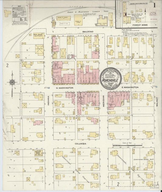Sanborn Fire Insurance Map from Roachdale, Putnam County, Indiana (1910), Sheet #0001 - Historic Sanborn Fire Insurance Map Print, vintage old map wall art, antique decor, genealogy gift, Indiana Indiana map