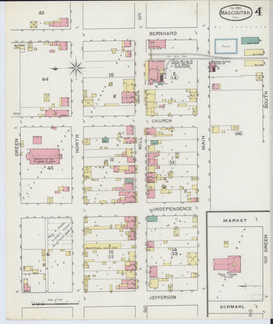 Sanborn Fire Insurance Map from Mascoutah, Saint Clair County, Illinois (1894), Sheet #0004 - Historic Sanborn Fire Insurance Map Print, vintage old map wall art, antique decor, genealogy gift, Illinois Illinois map