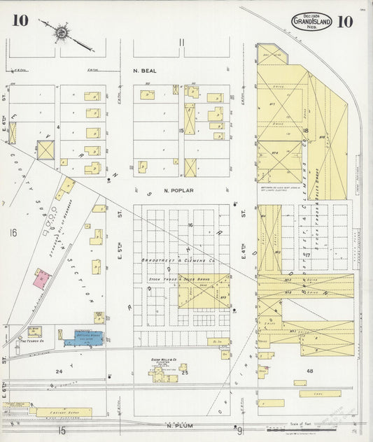 Sanborn Fire Insurance Map from Grand Island, Hall County, Nebraska (1924), Sheet #0010 - Historic Sanborn Fire Insurance Map Print, vintage old map wall art, antique decor, genealogy gift, Nebraska Nebraska map