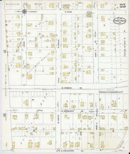 Sanborn Fire Insurance Map from Hastings, Adams County, Nebraska (1910), Sheet #0025 - Complete Map Set gallery image, historic Sanborn map, vintage wall art, Nebraska Nebraska