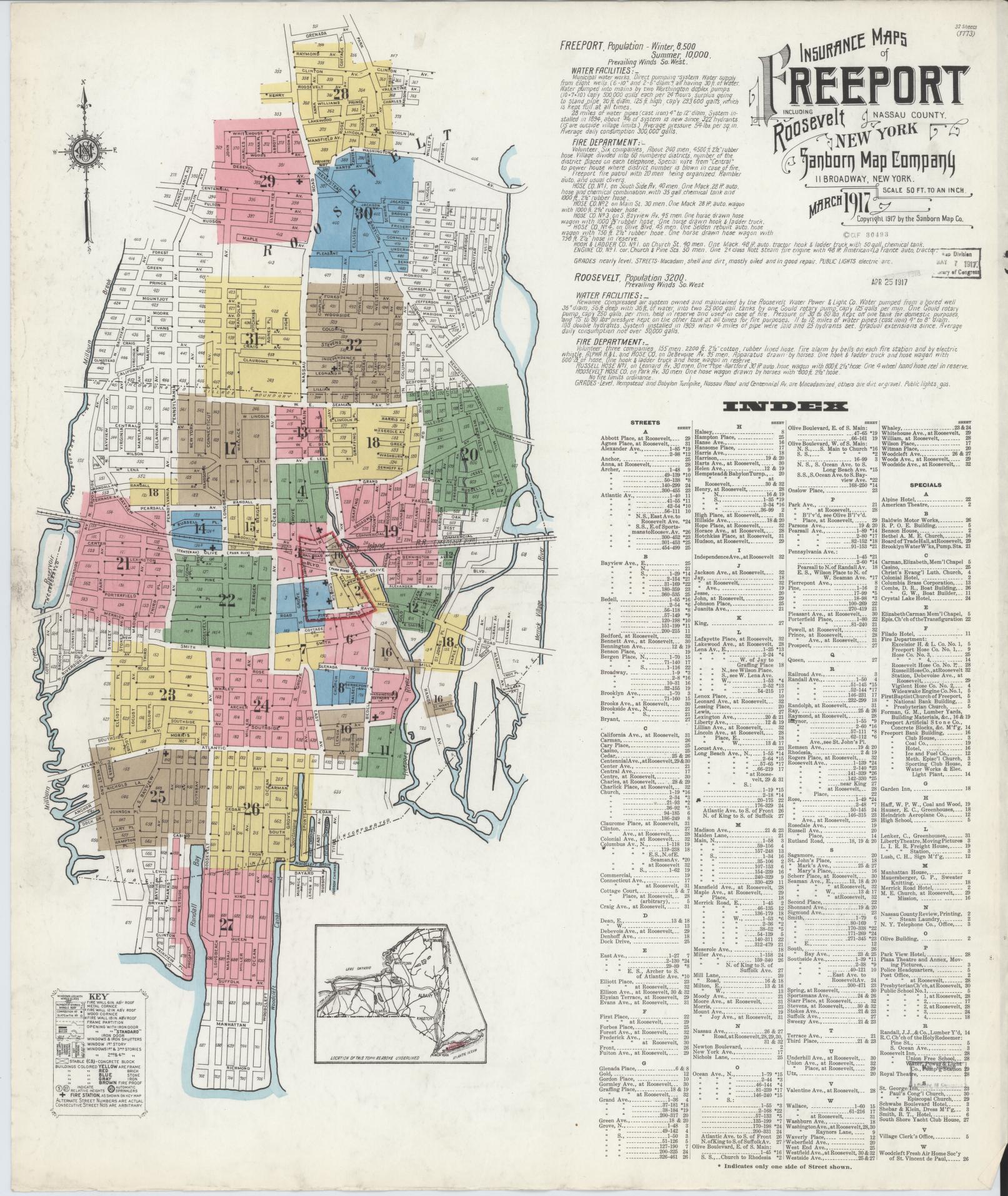Sanborn Fire Insurance Map from Freeport, Nassau County, New York. (1917) – Historic Sanborn Fire Insurance Map Print