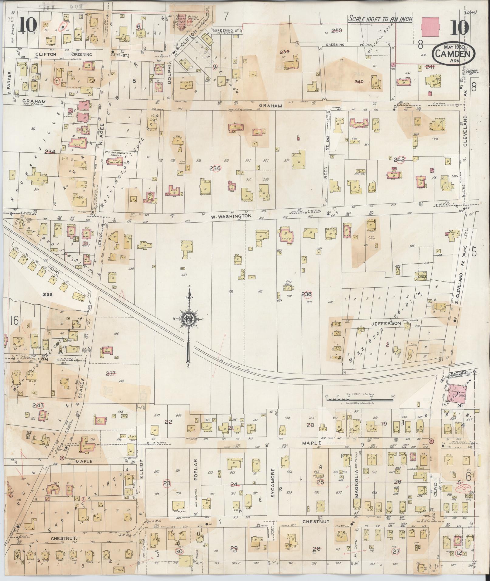Sanborn Fire Insurance Map from Camden, Ouachita County, Arkansas (1948), Sheet #0010 - Complete Map Set gallery image, historic Sanborn map, vintage wall art, Arkansas Arkansas