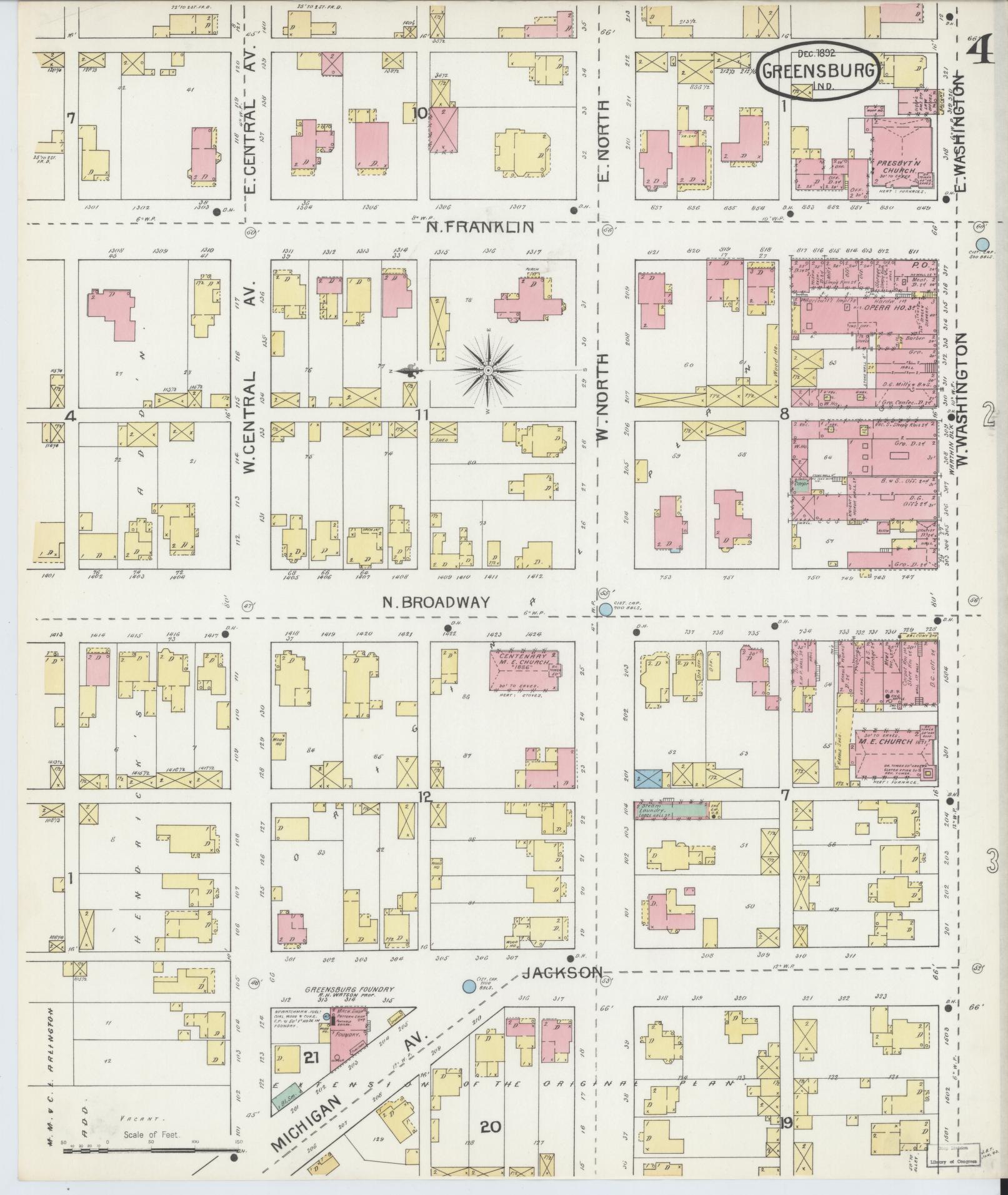 Sanborn Fire Insurance Map from Greensburg, Decatur County, Indiana (1897), Sheet #0004 - Complete Map Set gallery image, historic Sanborn map, vintage wall art, Indiana Indiana
