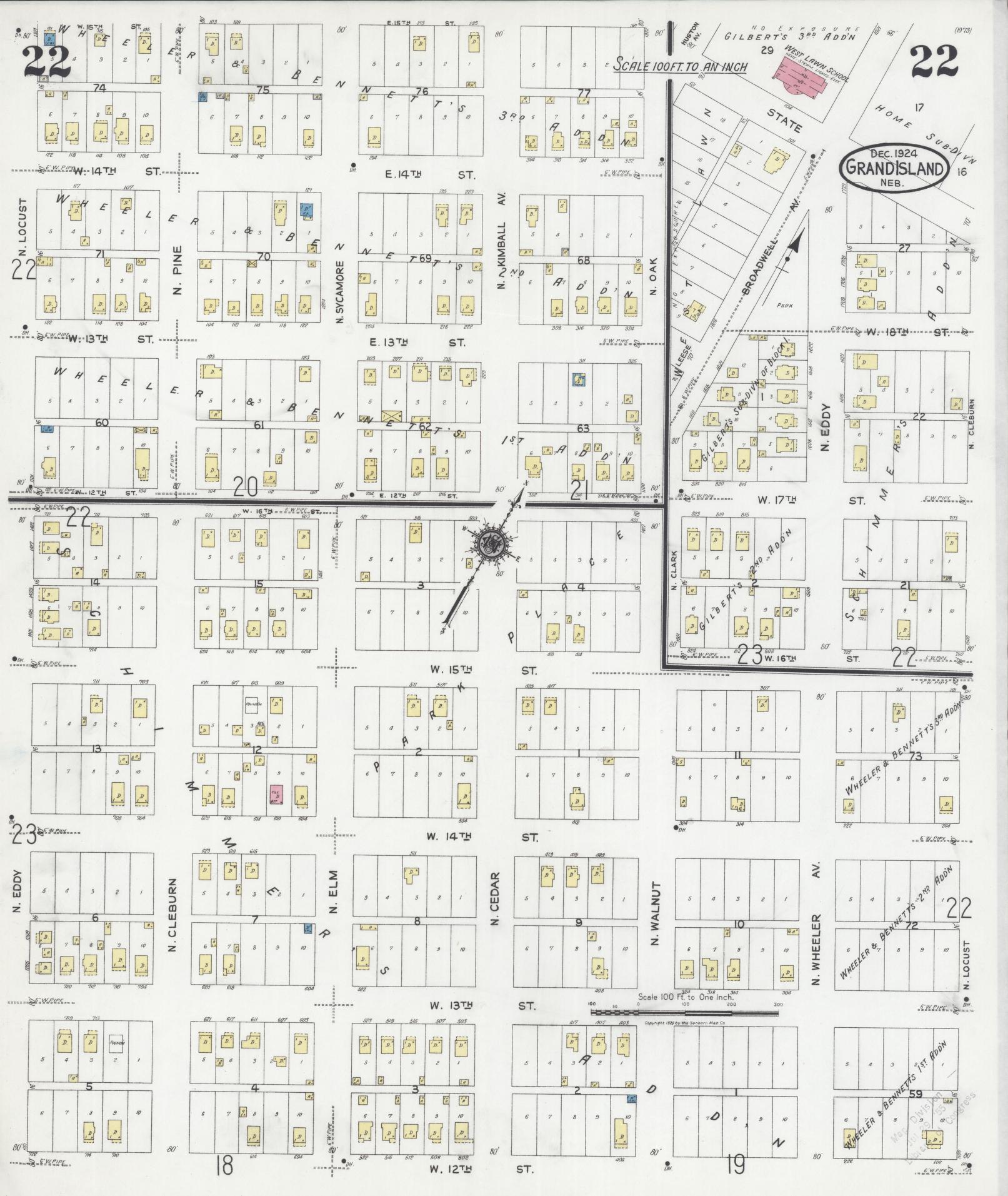 Sanborn Fire Insurance Map from Grand Island, Hall County, Nebraska (1924), Sheet #0022 - Complete Map Set gallery image, historic Sanborn map, vintage wall art, Nebraska Nebraska