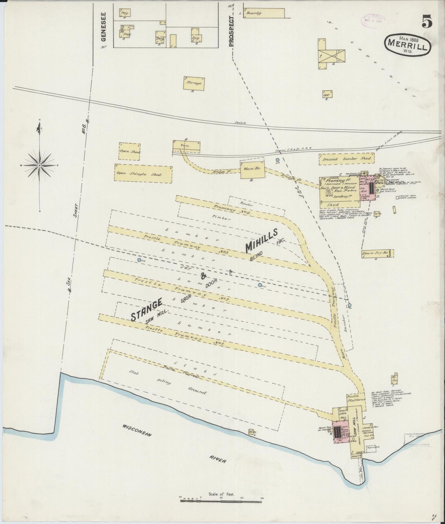 Sanborn Fire Insurance Map from Merrill, Lincoln County, Wisconsin (1888), Sheet #0005 - Complete Map Set gallery image, historic Sanborn map, vintage wall art, Wisconsin Wisconsin