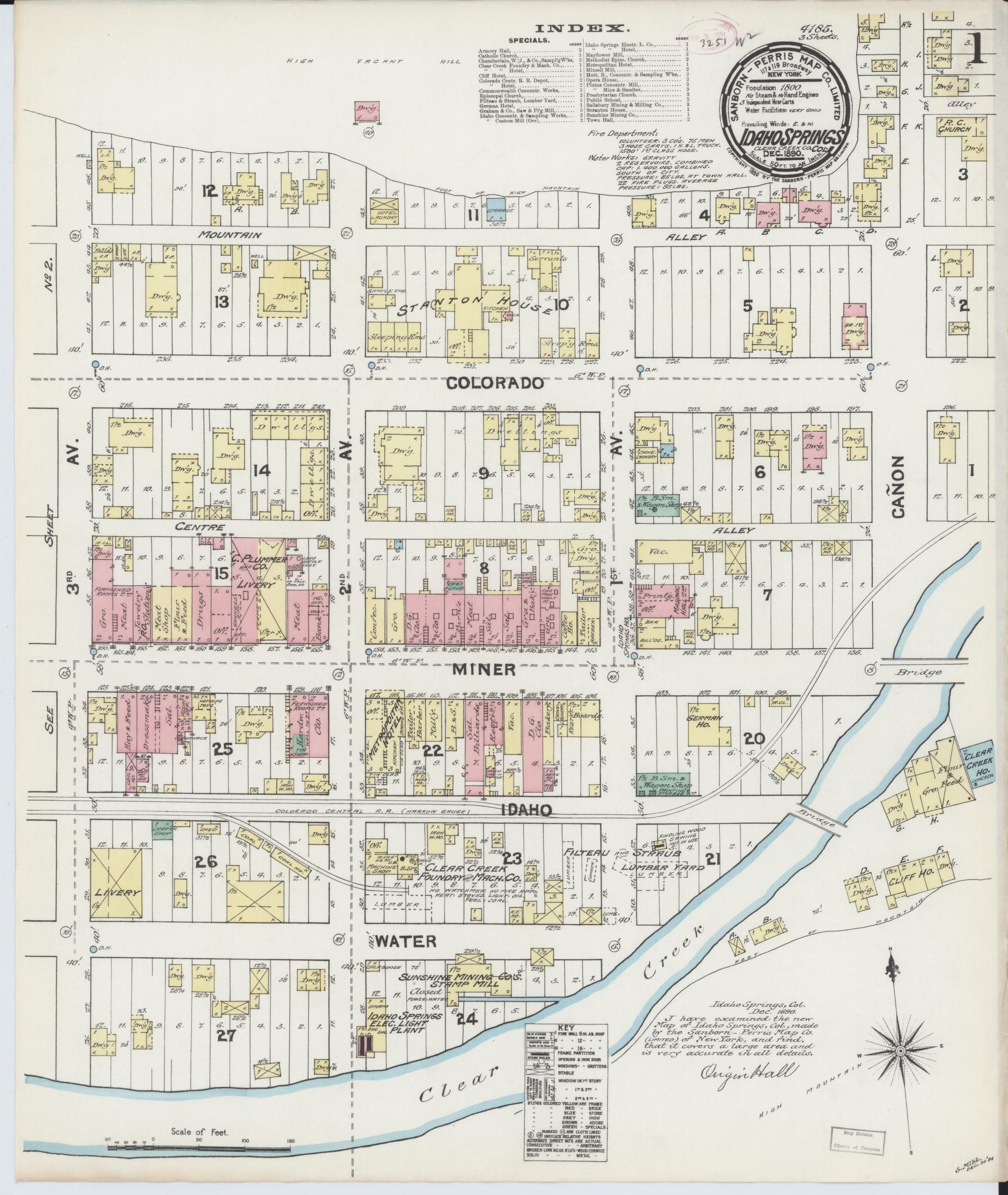 Sanborn Fire Insurance Map from Idaho Springs, Clear Creek County, Colorado (1890), Sheet #0001 - Complete Map Set gallery image, historic Sanborn map, vintage wall art, Colorado Colorado