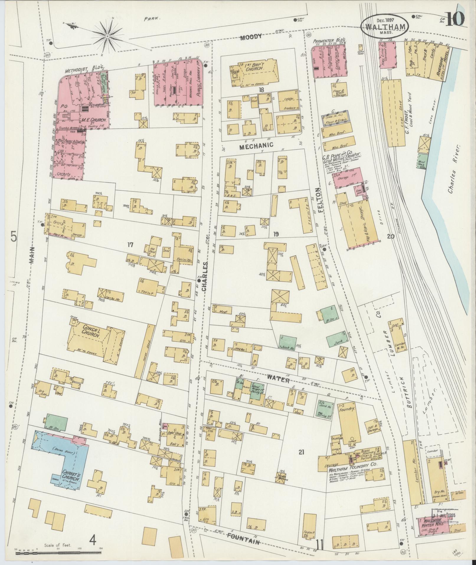 Sanborn Fire Insurance Map from Waltham, Middlesex County, Massachusetts (1897), Sheet #0010 - Complete Map Set gallery image, historic Sanborn map, vintage wall art, Massachusetts Massachusetts