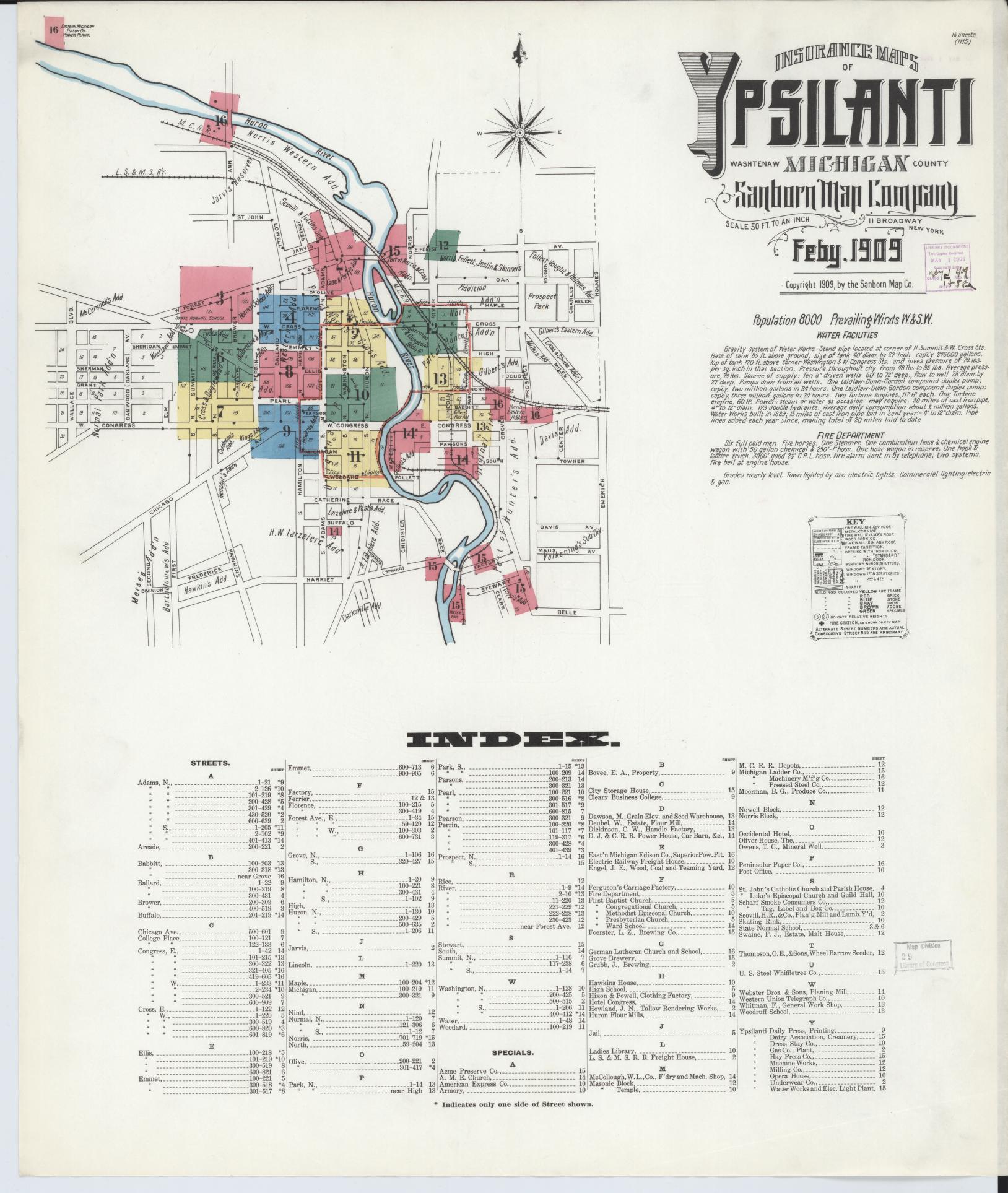 Sanborn Fire Insurance Map from Ypsilanti, Washtenaw County, Michigan (1909), Sheet #0001 - Complete Map Set gallery image, historic Sanborn map, vintage wall art, Michigan Michigan