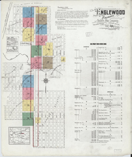 Sanborn Fire Insurance Map from Englewood, Arapahoe County, Colorado (1919), Sheet #0001 - Historic Sanborn Fire Insurance Map Print, vintage old map wall art, antique decor, genealogy gift, Colorado Colorado map