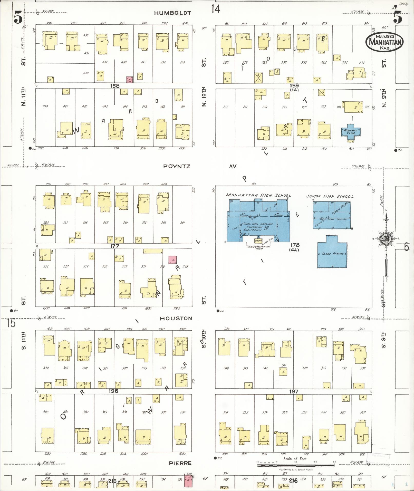 Sanborn Fire Insurance Map from Manhattan, Riley County, Kansas (1923), Sheet #0005 - Complete Map Set gallery image, historic Sanborn map, vintage wall art, Kansas Kansas