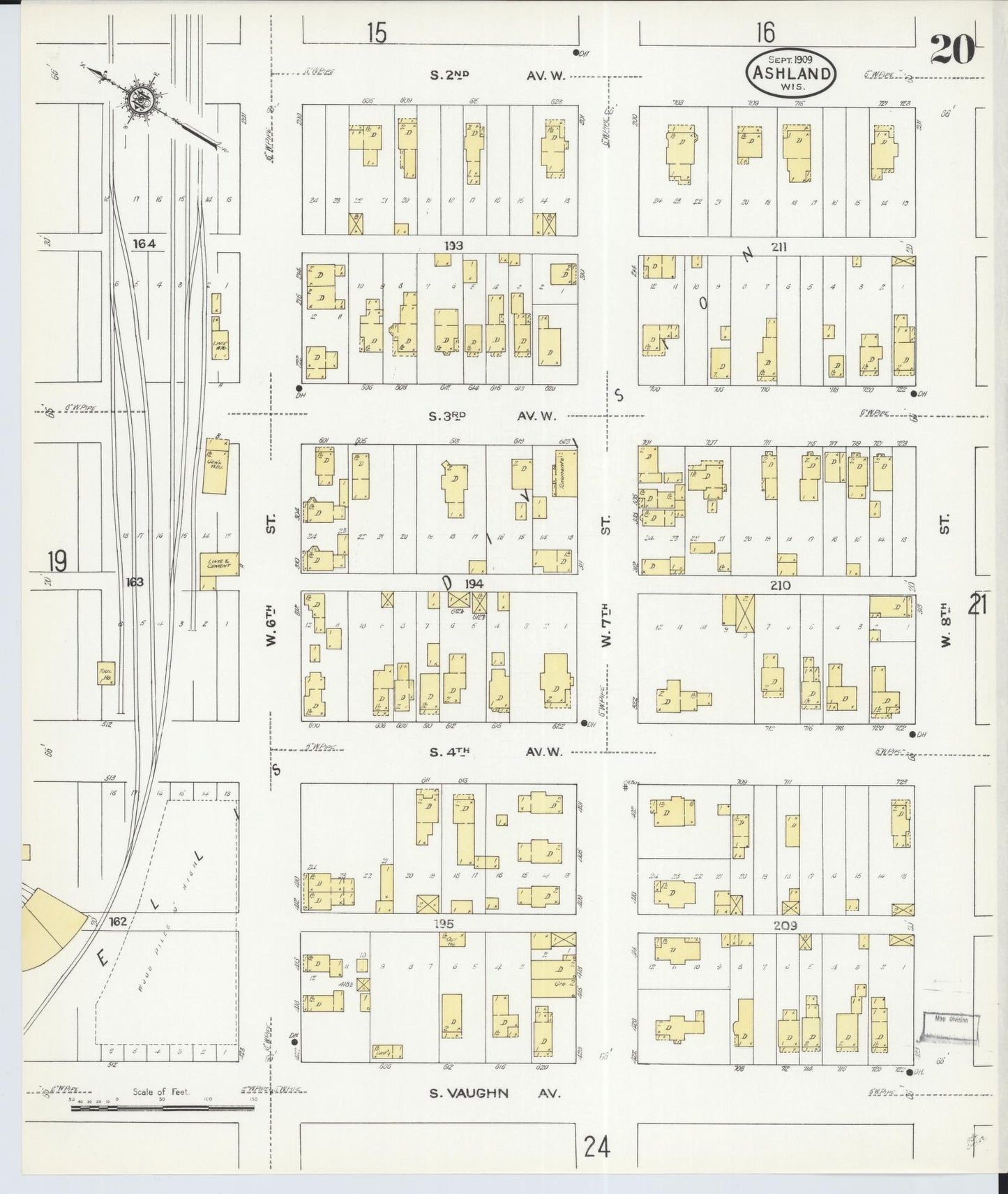 Sanborn Fire Insurance Map from Ashland, Ashland County, Wisconsin (1909), Sheet #0020 - Complete Map Set gallery image, historic Sanborn map, vintage wall art, Wisconsin Wisconsin