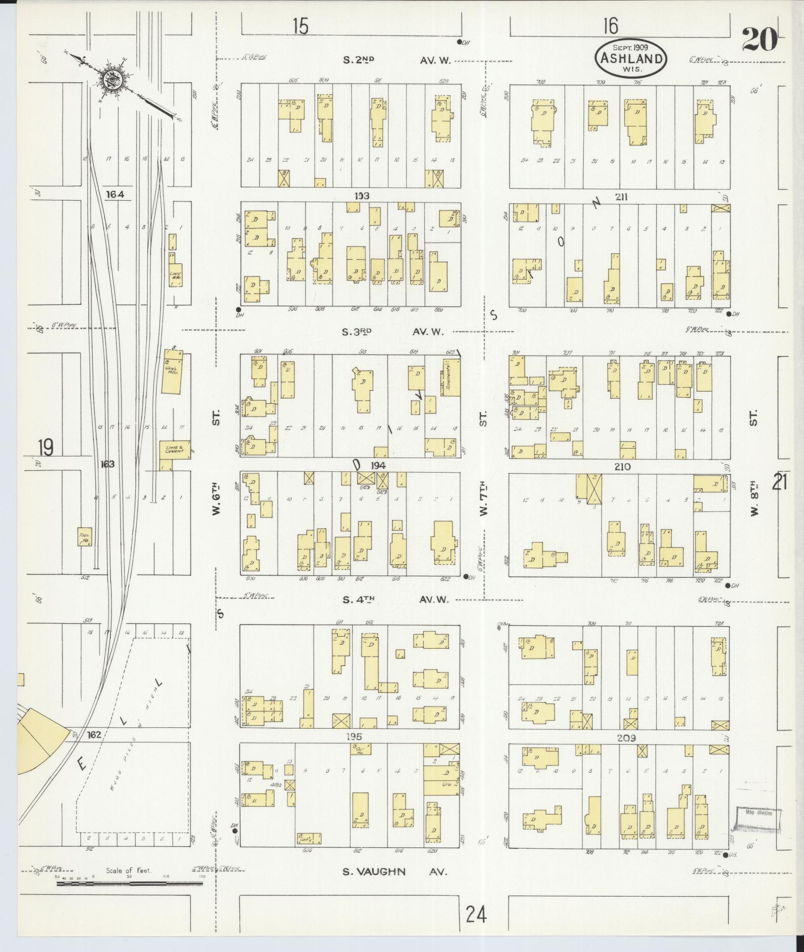 Sanborn Fire Insurance Map from Ashland, Ashland County, Wisconsin (1909), Sheet #0020 - Complete Map Set gallery image, historic Sanborn map, vintage wall art, Wisconsin Wisconsin