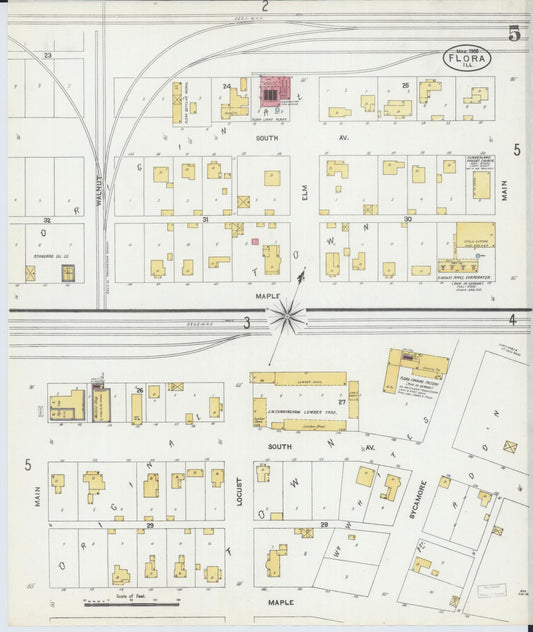 Sanborn Fire Insurance Map from Flora, Clay County, Illinois (1906), Sheet #0005 - Historic Sanborn Fire Insurance Map Print, vintage old map wall art, antique decor, genealogy gift, Illinois Illinois map
