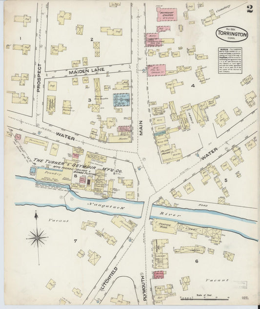 Sanborn Fire Insurance Map from Torrington, Litchfield County, Connecticut (1884), Sheet #0002 - Historic Sanborn Fire Insurance Map Print, vintage old map wall art, antique decor, genealogy gift, Connecticut Connecticut map