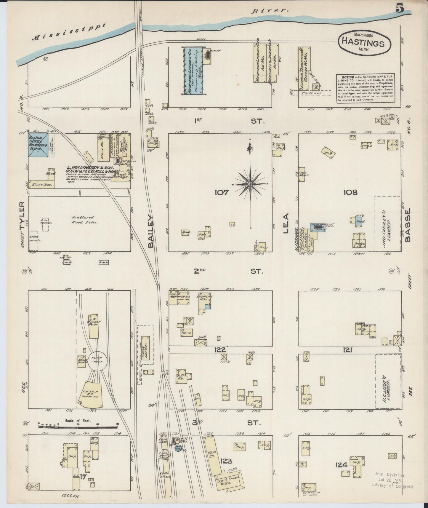 Sanborn Fire Insurance Map from Hastings, Dakota County, Minnesota (1884), Sheet #0005 - Complete Map Set gallery image, historic Sanborn map, vintage wall art, Minnesota Minnesota