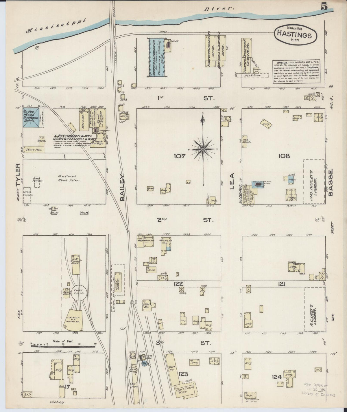 Sanborn Fire Insurance Map from Hastings, Dakota County, Minnesota (1884), Sheet #0005 - Complete Map Set gallery image, historic Sanborn map, vintage wall art, Minnesota Minnesota