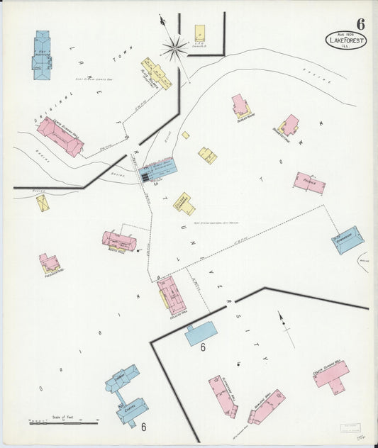 Sanborn Fire Insurance Map from Lake Forest, Lake County, Illinois (1909), Sheet #0006 - Historic Sanborn Fire Insurance Map Print, vintage old map wall art, antique decor, genealogy gift, Illinois Illinois map