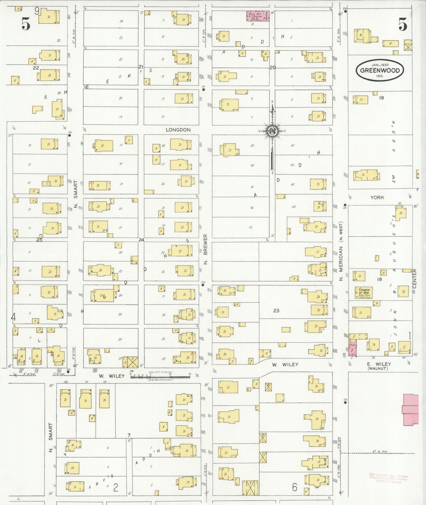Sanborn Fire Insurance Map from Greenwood, Johnson County, Indiana (1930), Sheet #0005 - Complete Map Set gallery image, historic Sanborn map, vintage wall art, Indiana Indiana