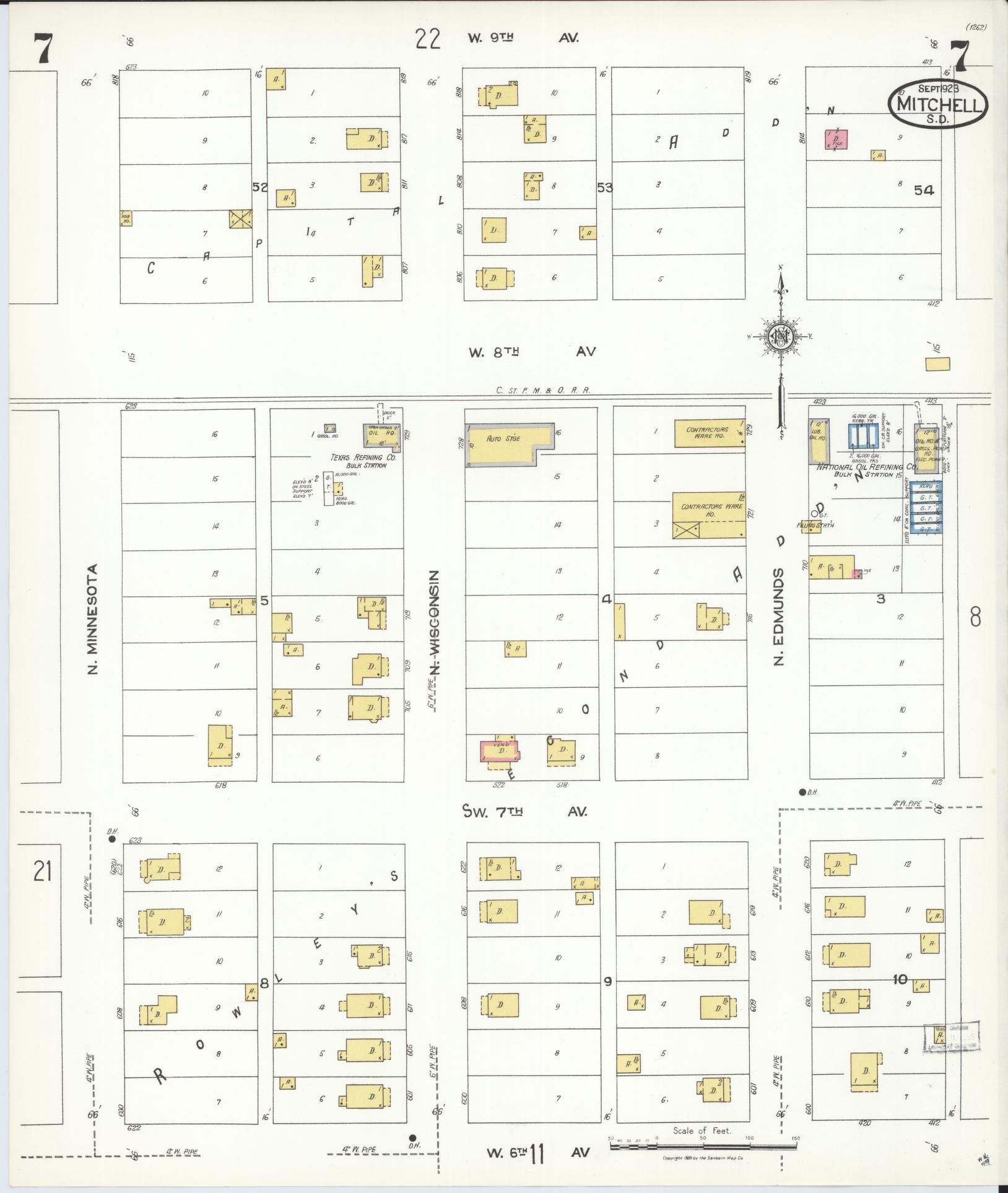Sanborn Fire Insurance Map from Mitchell, Davison County, South Dakota (1923), Sheet #0007 - Complete Map Set gallery image, historic Sanborn map, vintage wall art, South Dakota South Dakota