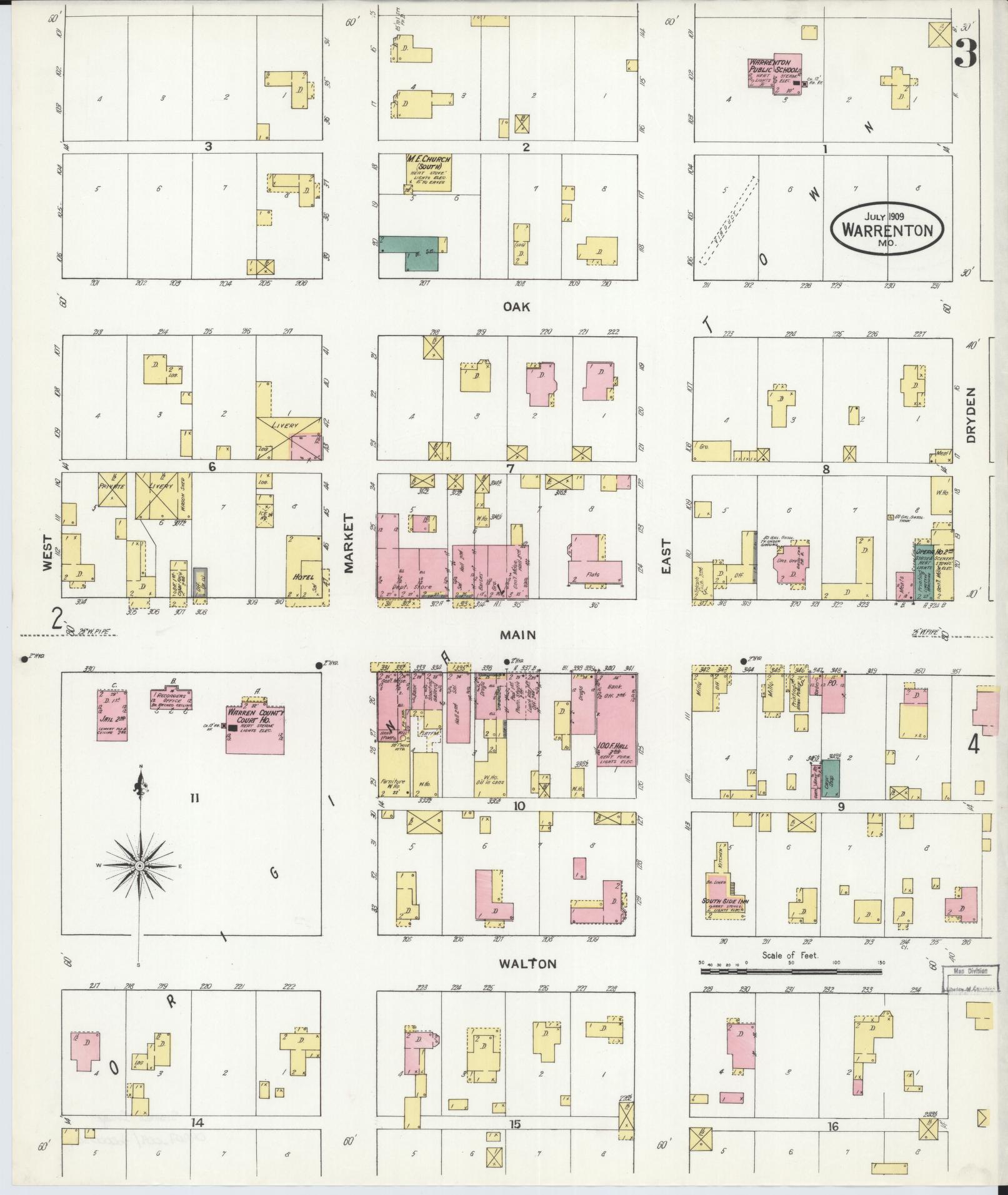 Sanborn Fire Insurance Map from Warrenton, Warren County, Missouri (1909), Sheet #0003 - Complete Map Set gallery image, historic Sanborn map, vintage wall art, Missouri Missouri