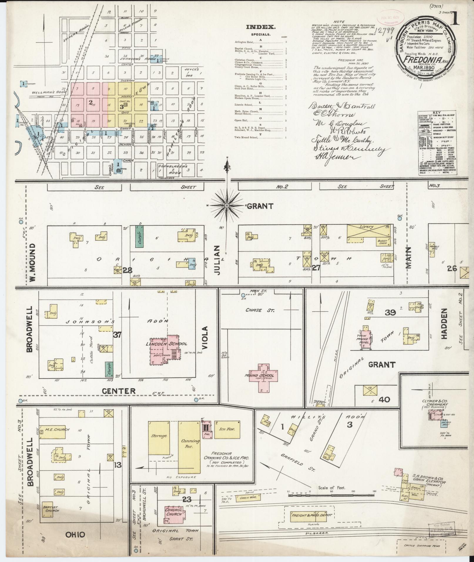 Sanborn Fire Insurance Map from Fredonia, Wilson County, Kansas. (1890) – Historic Sanborn Fire Insurance Map Print