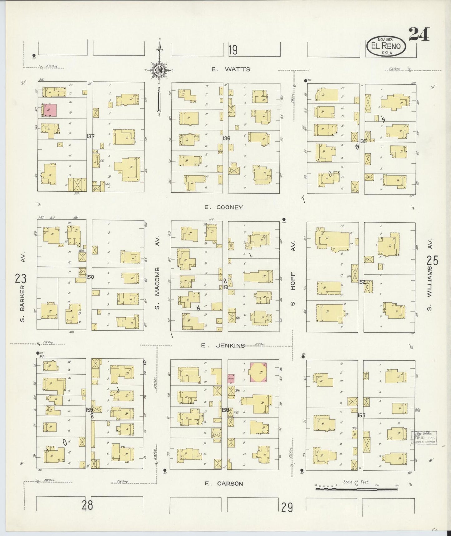 Sanborn Fire Insurance Map from El Reno, Canadian County, Oklahoma (1913), Sheet #0024 - Historic Sanborn Fire Insurance Map Print, vintage old map wall art, antique decor, genealogy gift, Oklahoma Oklahoma map