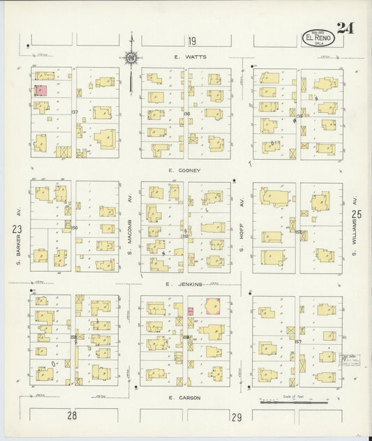 Sanborn Fire Insurance Map from El Reno, Canadian County, Oklahoma (1913), Sheet #0024 - Historic Sanborn Fire Insurance Map Print, vintage old map wall art, antique decor, genealogy gift, Oklahoma Oklahoma map
