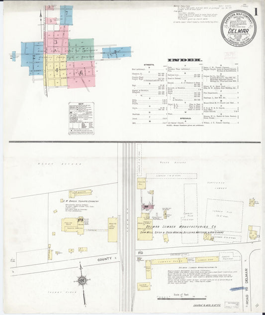Sanborn Fire Insurance Map from Delmar, Sussex County, Del., And Wicomico County, MD, Delaware (1911), Sheet #0001 - Historic Sanborn Fire Insurance Map Print, vintage old map wall art, antique decor, genealogy gift, Delaware Delaware map