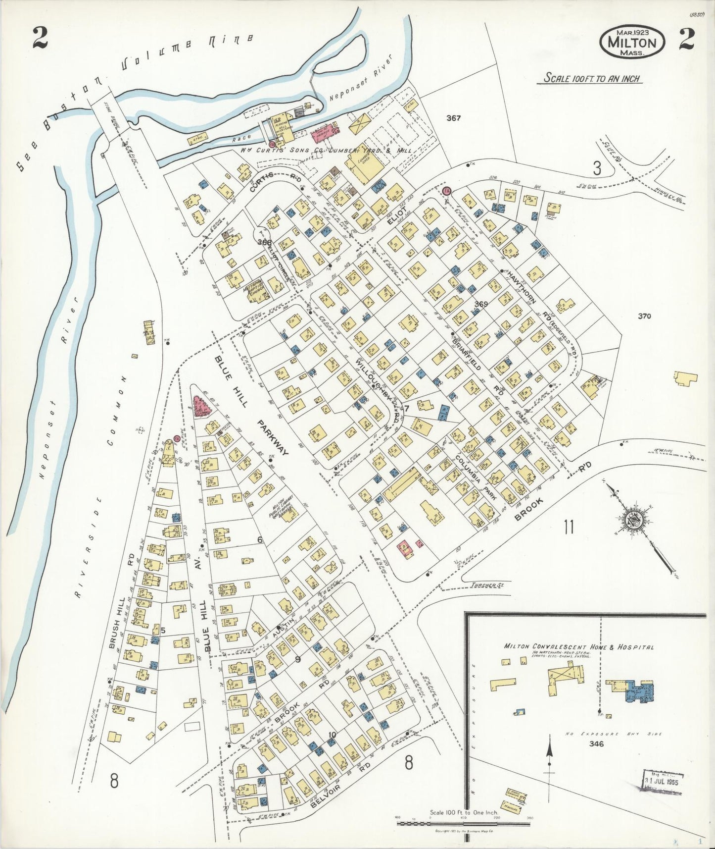Sanborn Fire Insurance Map from Milton, Norfolk County, Massachusetts (1923), Sheet #0002 - Complete Map Set gallery image, historic Sanborn map, vintage wall art, Massachusetts Massachusetts