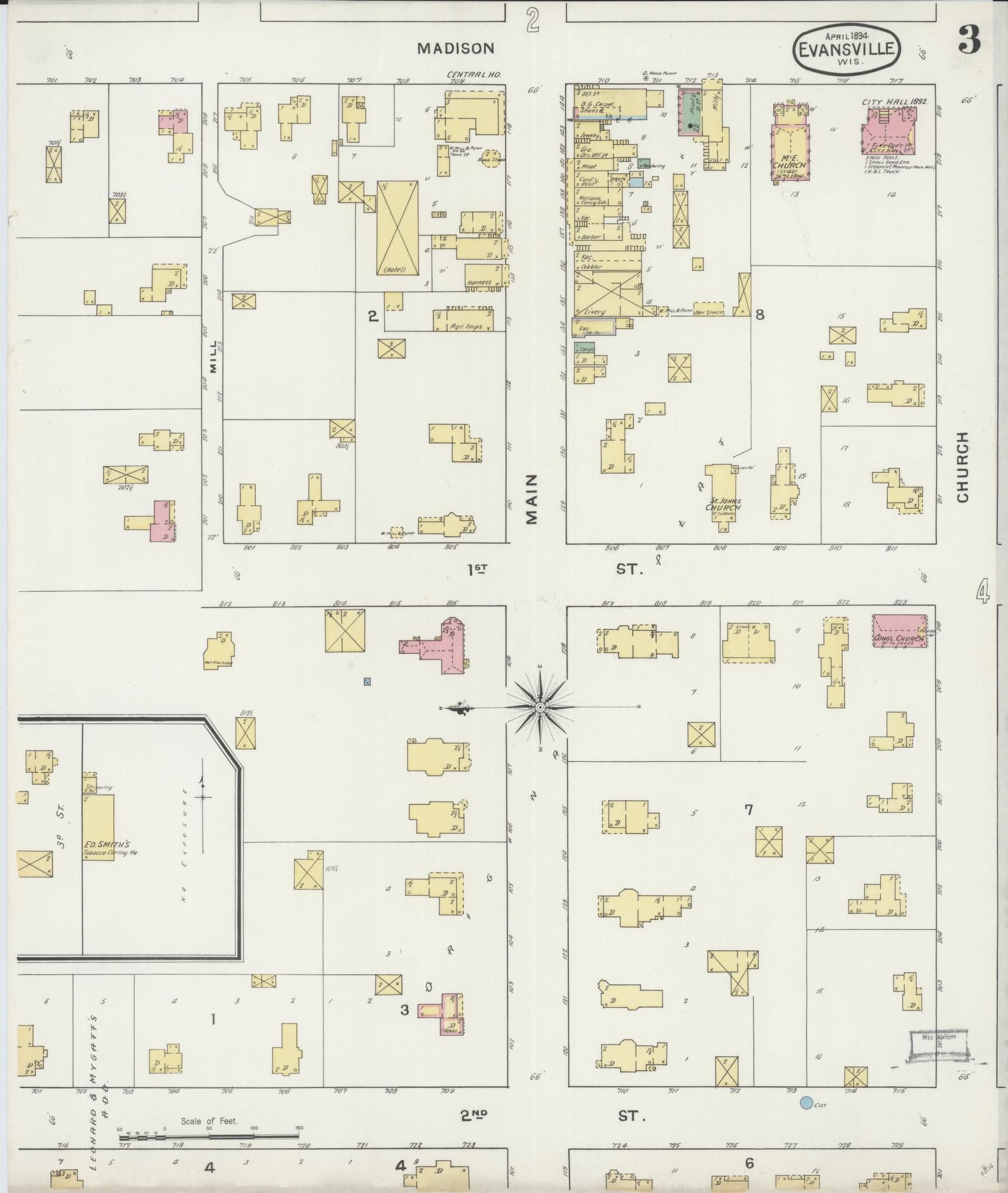 Sanborn Fire Insurance Map from Evansville, Rock County, Wisconsin (1894), Sheet #0003 - Complete Map Set gallery image, historic Sanborn map, vintage wall art, Wisconsin Wisconsin