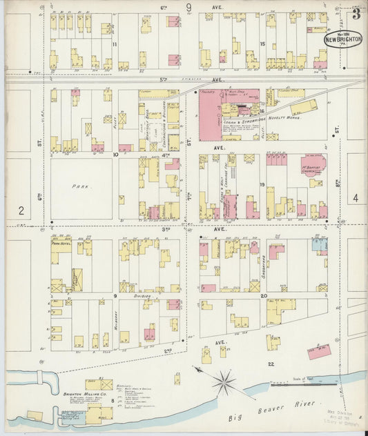 Sanborn Fire Insurance Map from New Brighton, Beaver County, Pennsylvania (1896), Sheet #0003 - Historic Sanborn Fire Insurance Map Print, vintage old map wall art, antique decor, genealogy gift, Pennsylvania Pennsylvania map
