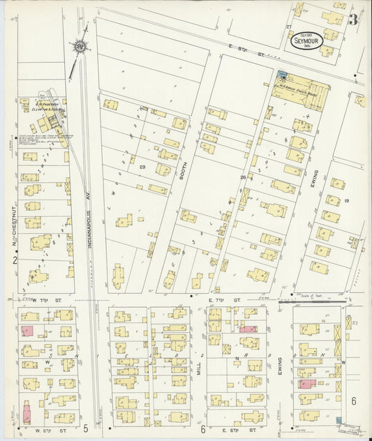 Sanborn Fire Insurance Map from Seymour, Jackson County, Indiana (1913), Sheet #0003 - Historic Sanborn Fire Insurance Map Print, vintage old map wall art, antique decor, genealogy gift, Indiana Indiana map
