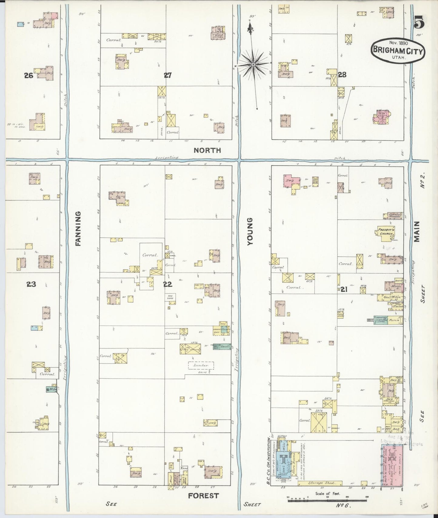 Sanborn Fire Insurance Map from Brigham City, Box Elder County, Utah (1890), Sheet #0005 - Complete Map Set gallery image, historic Sanborn map, vintage wall art, Utah Utah