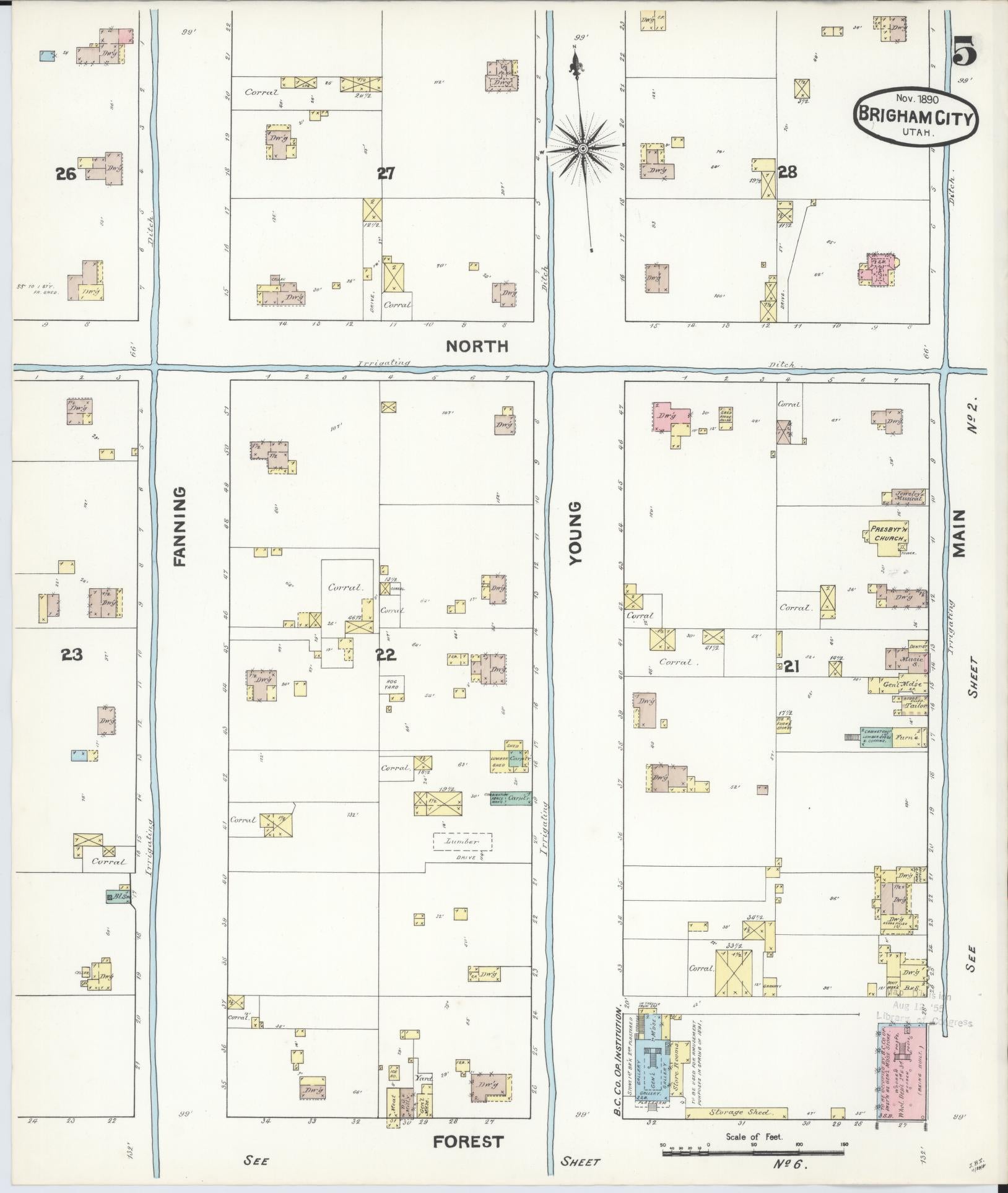 Sanborn Fire Insurance Map from Brigham City, Box Elder County, Utah (1890), Sheet #0005 - Complete Map Set gallery image, historic Sanborn map, vintage wall art, Utah Utah