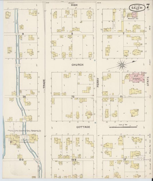 Sanborn Fire Insurance Map from Salem, Marion County, Oregon (1888), Sheet #0007 - Historic Sanborn Fire Insurance Map Print, vintage old map wall art, antique decor, genealogy gift, Oregon Oregon map