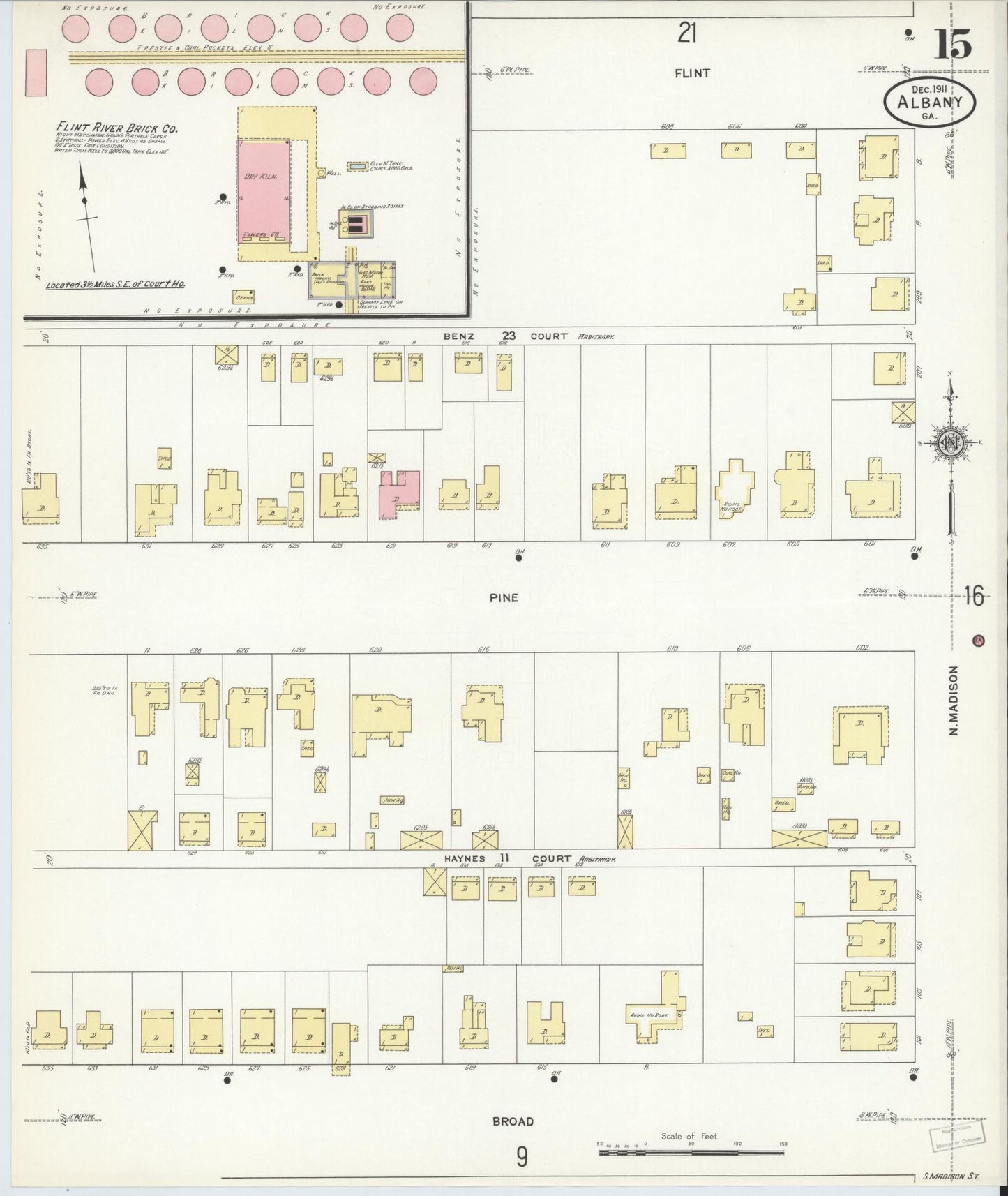 Sanborn Fire Insurance Map from Albany, Dougherty County, Georgia (1911), Sheet #0015 - Historic Sanborn Fire Insurance Map Print, vintage old map wall art, antique decor, genealogy gift, Georgia Georgia map