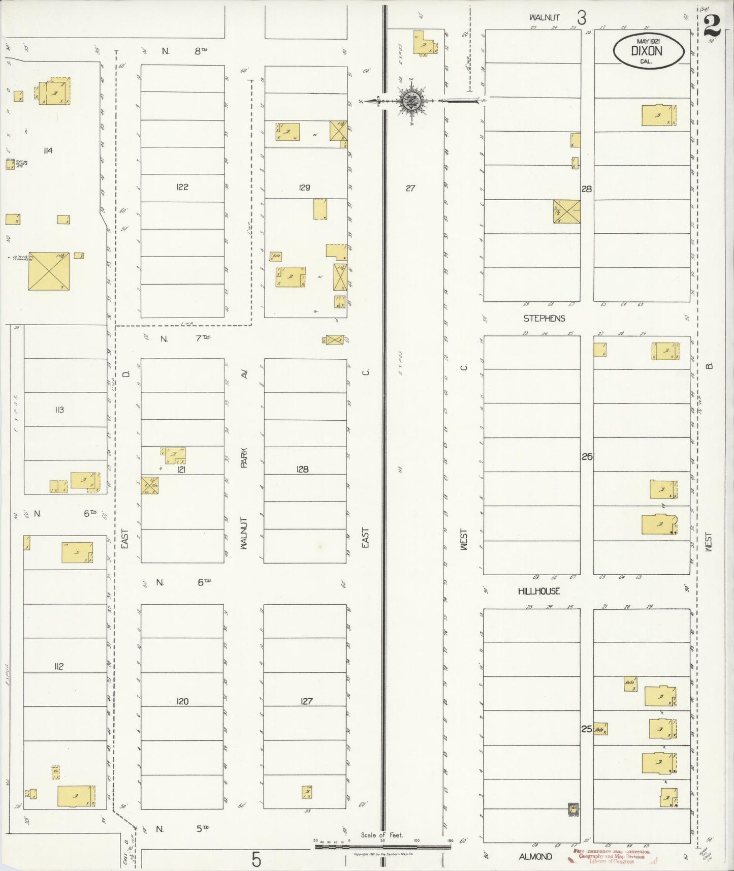 Sanborn Fire Insurance Map from Dixon, Solano County, California (1921), Sheet #0002 - Complete Map Set gallery image, historic Sanborn map, vintage wall art, California California