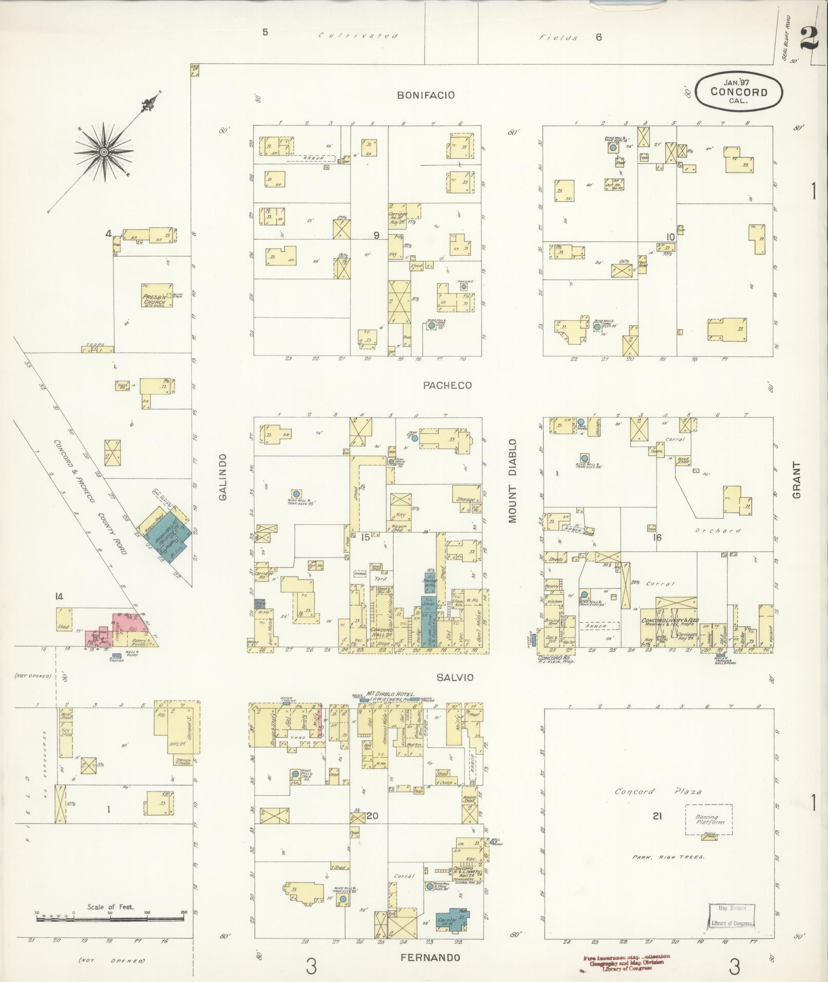 Sanborn Fire Insurance Map from Concord, Contra Costa County, California (1897), Sheet #0002 - Complete Map Set gallery image, historic Sanborn map, vintage wall art, California California