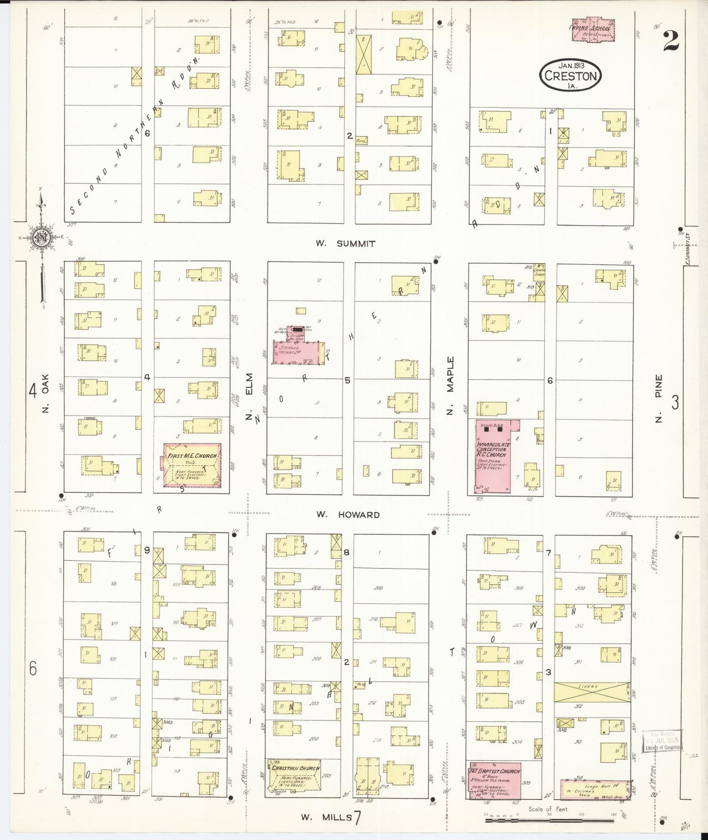 Sanborn Fire Insurance Map from Creston, Union County, Iowa (1913), Sheet #0002 - Historic Sanborn Fire Insurance Map Print, vintage old map wall art