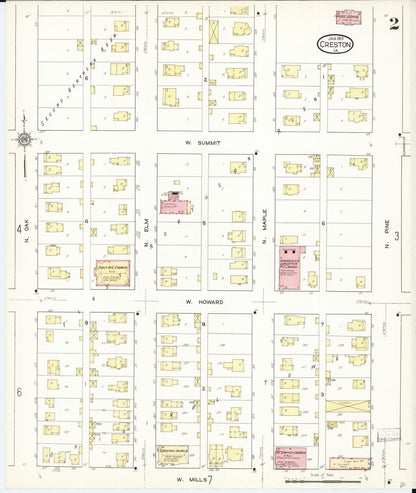 Sanborn Fire Insurance Map from Creston, Union County, Iowa (1913), Sheet #0002 - Historic Sanborn Fire Insurance Map Print, vintage old map wall art