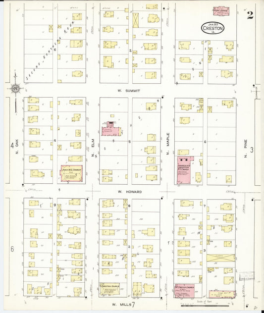 Sanborn Fire Insurance Map from Creston, Union County, Iowa (1913), Sheet #0002 - Historic Sanborn Fire Insurance Map Print, vintage old map wall art
