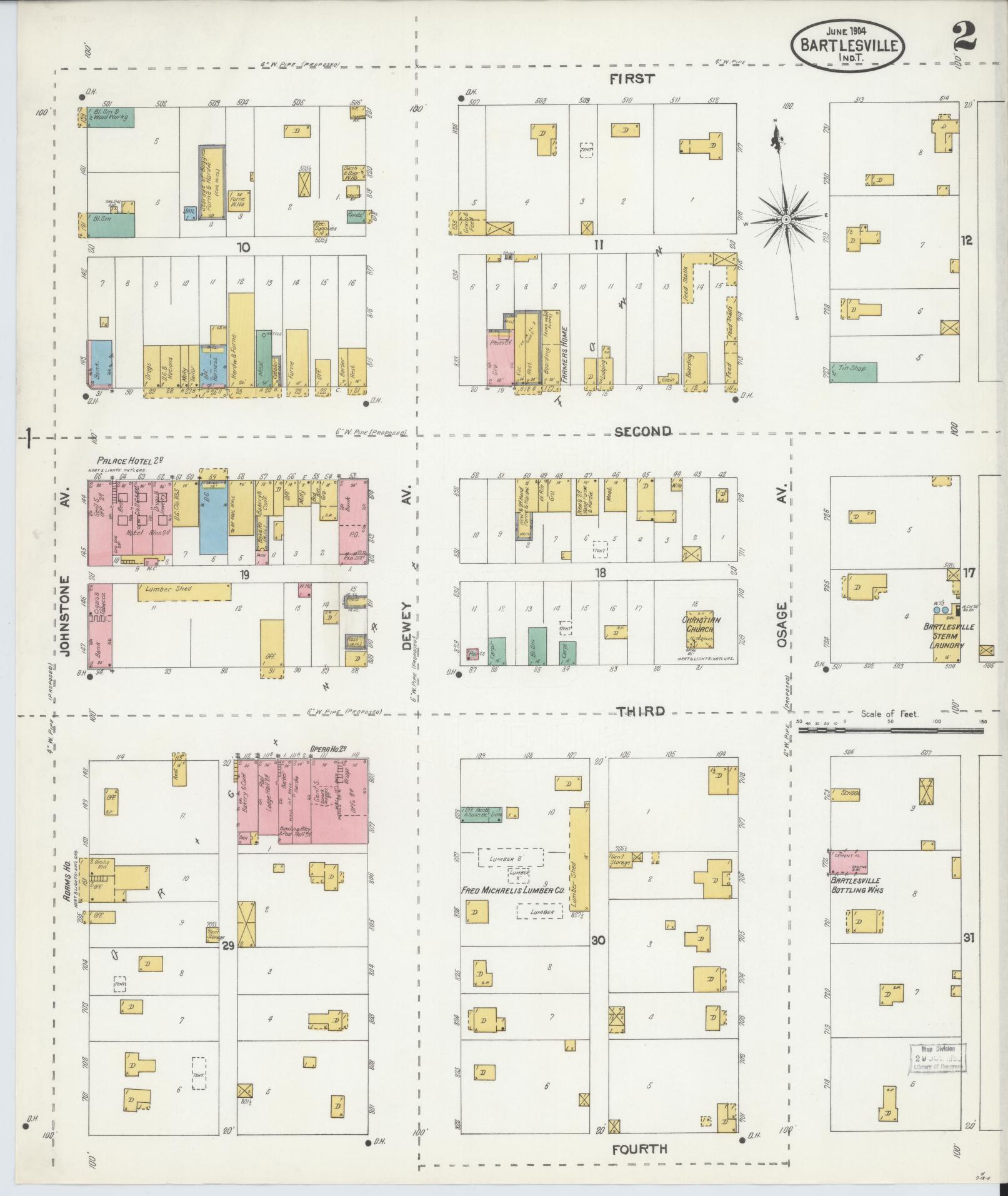 Sanborn Fire Insurance Map from Bartlesville, Washington County, Oklahoma (1904), Sheet #0002 - Complete Map Set gallery image, historic Sanborn map, vintage wall art, Oklahoma Oklahoma