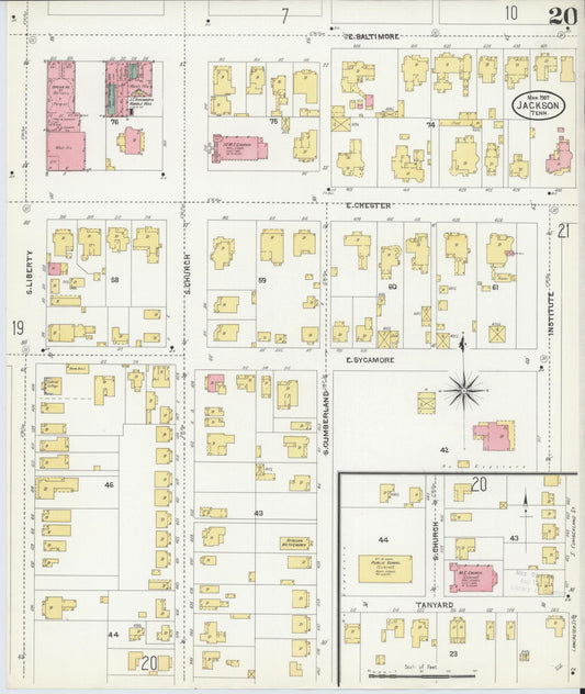 Sanborn Fire Insurance Map from Jackson, Madison County, Tennessee (1907), Sheet #0020 - Historic Sanborn Fire Insurance Map Print, vintage old map wall art, antique decor, genealogy gift, Tennessee Tennessee map