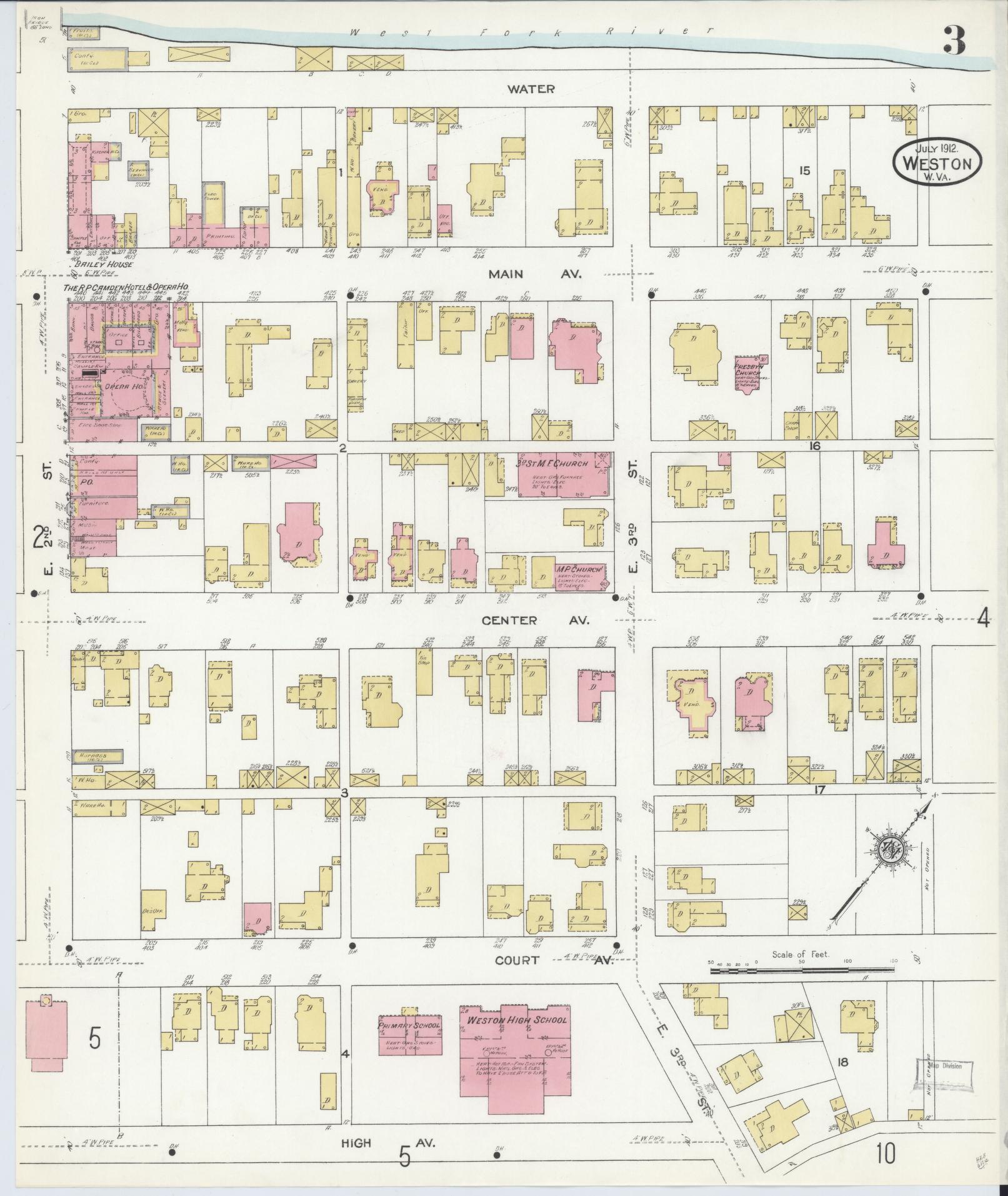 Sanborn Fire Insurance Map from Weston, Lewis County, West Virginia (1913), Sheet #0003 - Complete Map Set gallery image, historic Sanborn map, vintage wall art, West Virginia West Virginia