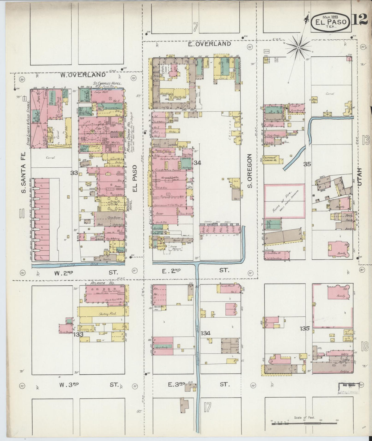 Sanborn Fire Insurance Map from El Paso, El Paso County, Texas (1893), Sheet #0012 - Complete Map Set gallery image, historic Sanborn map, vintage wall art, Texas Texas