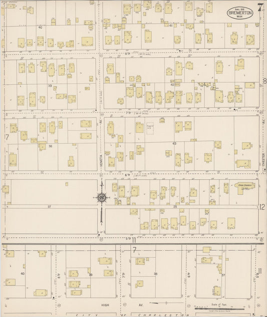 Sanborn Fire Insurance Map from Bremerton, Kitsap County, Washington (1918), Sheet #0007 - Historic Sanborn Fire Insurance Map Print, vintage old map wall art, antique decor, genealogy gift, Washington Washington map