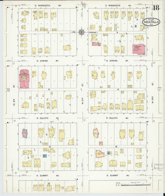 Sanborn Fire Insurance Map from Sioux Falls, Minnehaha County, South Dakota (1916), Sheet #0018 - Historic Sanborn Fire Insurance Map Print, vintage old map wall art, antique decor, genealogy gift, South Dakota South Dakota map